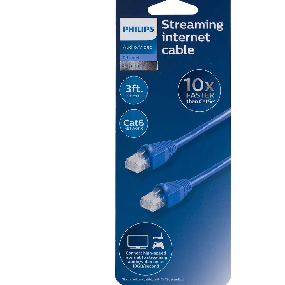 Philips Ethernet Networking Cable Elite Cat6, 3ft